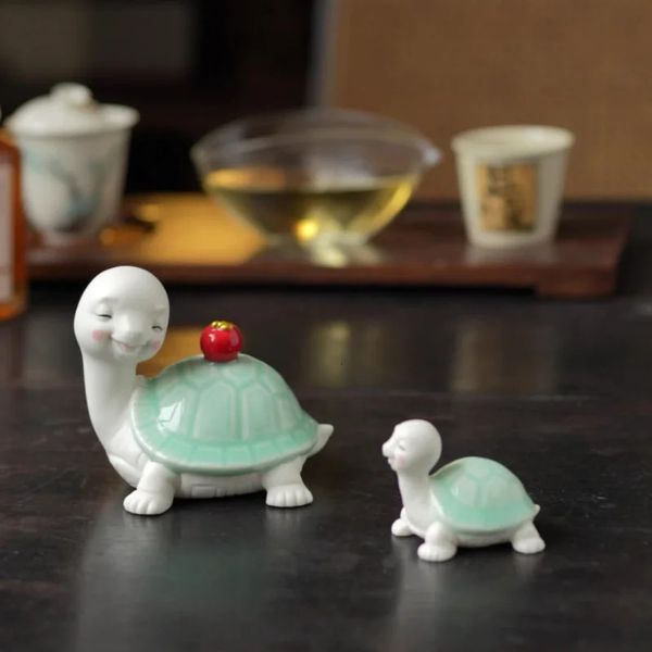 Keramik Zen kleiner Schildkröten -Tee -Haustier Ornamente Süßes Cartoon Langlebigkeit Spielzubehör Tischdekorationen 240411