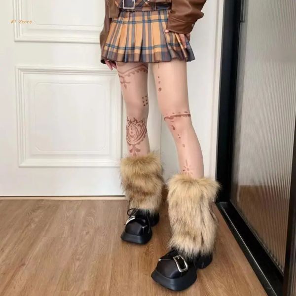 Avvio peloso peloso copre gamba calda gamba sexy leggings calzini lunghi stivale marrone