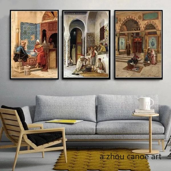 Vintage Klassiker Osman Hamdi Artworks Araber Lebende Landschaft türkische Kunstplakate Leinwand Malerei Wanddrucke Bilder Home Decor