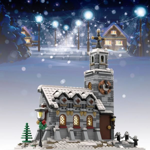 City Street Snow House Winter Village Christmas Church Building Building Building Town Street Shop Architecture Model Model Toy per Kid Gifs