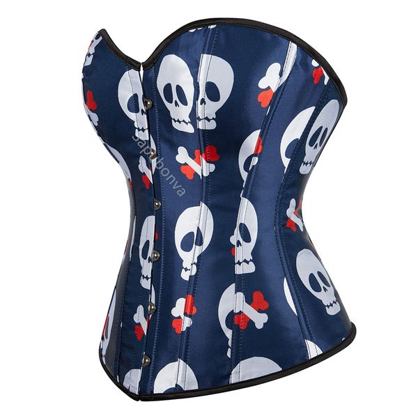 Korsetts Top sexy Frauen Bustier Overbust Korsett Kürbis Schädel Print Corselet Plus Size Burlesque Kostüm