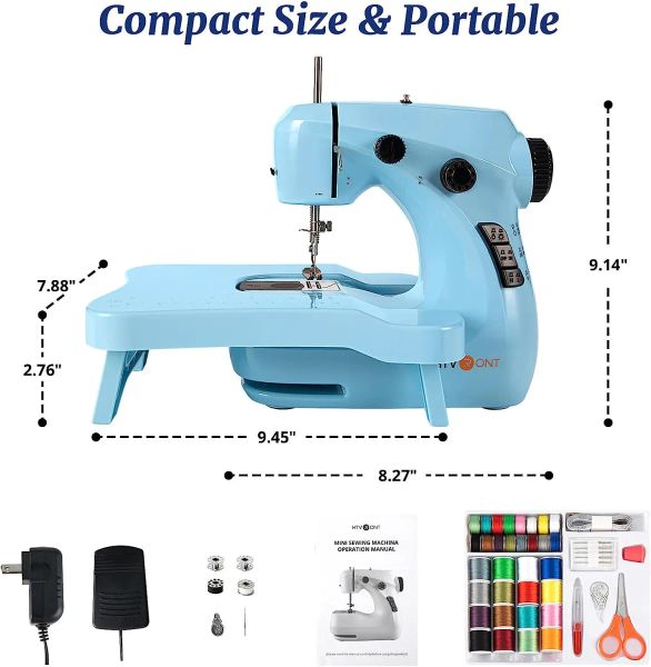 HTVRONT Mini Electric Sewing Machine für Anfänger mit 42 PCs Set tragbarer Haushaltsfußpedal Gerade Handtabelle