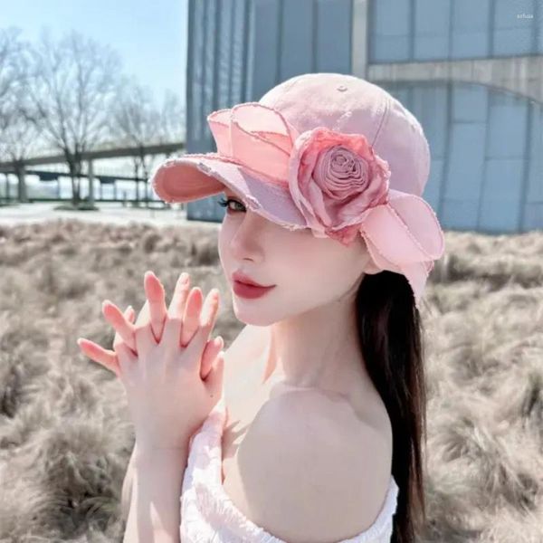 Capsini a sfera 202404-shi ins chic design originale originale Cherry blossom rosa fiore rosa nastro bowknot cappello da baseball cappello da baseball donna viscere