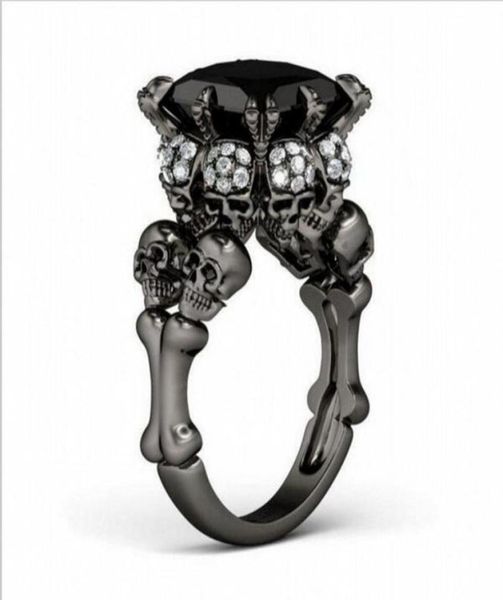 Brand Punk Jewelry Skull 10kt Black Gold Princess preenchido com 5ct Black Sapphire Cocktail Bandos de casamento para mulheres Men61410835870453