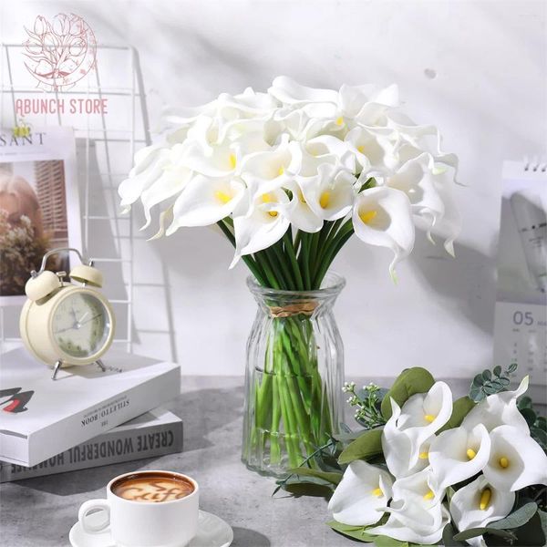 Dekoratif Çiçekler 10 PCS Yapay Calla Lily Gelin Buket Düğün Çiçek Düzenlemesi Sahte İpek Çiçek Ev Vazo Parti Masa Dekoru