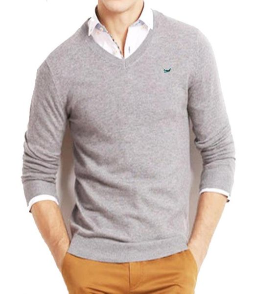 Men039S suéteres roupas de outono LongSleeeved Vneck Sweater Sweater Cotton Bordeded Fish Logo