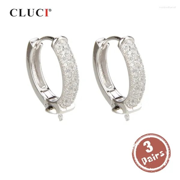 Orecchini a cerchio Cluci 3 coppie all'ingrosso 925 Sterling Silver Pearl Montaggio per donne gioielli zirconi Se019SB