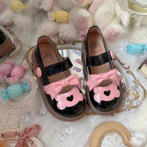 Kleiderschuhe Kawaii Bear Bow lolita süße jk Uniform mittelschicht rund big Zehen pu Leder Anime Girls Cosplay Harajuku Student japanisch cos