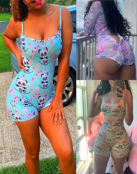 Kadın Tulumlar Seksi V Neck Rompers bayanlar baskı onesies sling pijama dişi açık kasık tulumları sıska playsuits 0509129137295