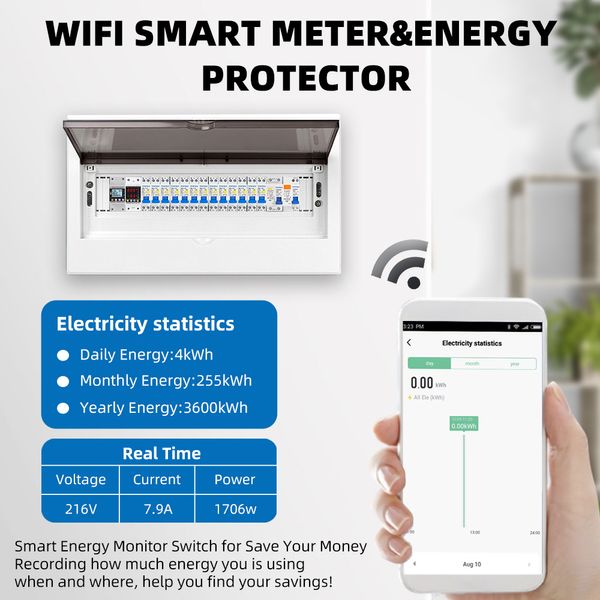 WiFi Smart Switch Tuya Meter Energy Meter KWH Metering 63A Circuit Breaker Timer con corrente di tensione e protezione delle perdite
