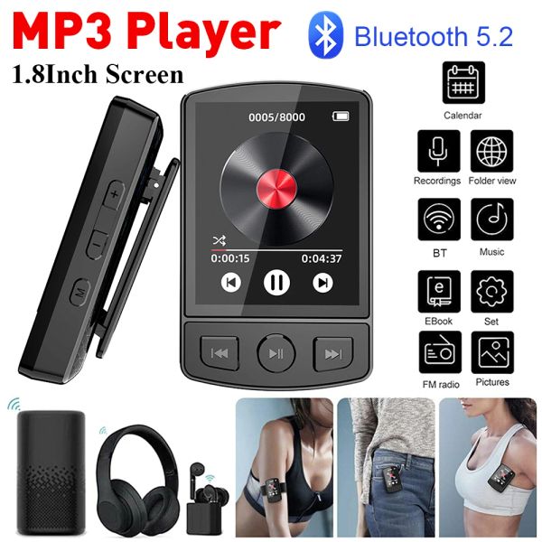 Spieler 1.8inch mp3 Player tragbarer Sport Clip Mini Mp3 Player Bluetooth 5.2 Walkman HiFi Sound MP3 -Musik Player FM Radio/eBook/Uhr