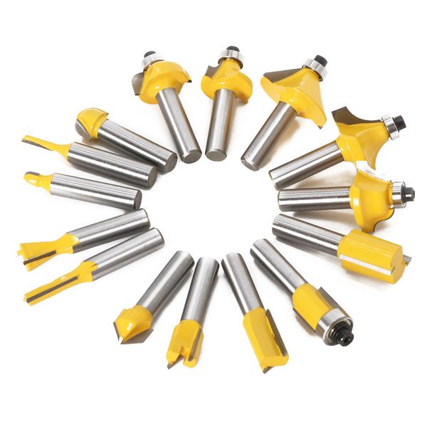 15pcs 6,35 mm Router Bit Set Set Trimming Gerade Mahlen Cutter Holzbits Wolframkarbid schneiden Holzbearbeitung Trimmen