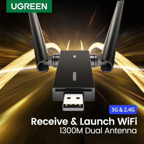 Carte Ugreen Wifi Adattatore AC1300 USB3.0 5GHz2.4GHz Duarantenna USB Wifi per PC Antenna WiFi Antenna USB Ethernet Network