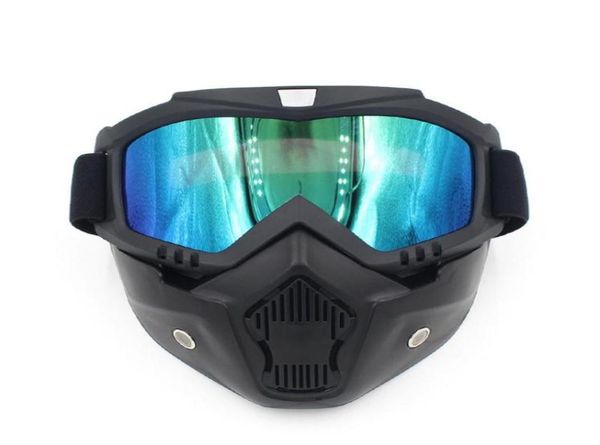 Motocross Goggles Glasses Máscara de poeira Máscara de poeira Motocicleta destacável Oculos Gafas Filtro de boca para face aberta Capacetes vintage Universal9010050