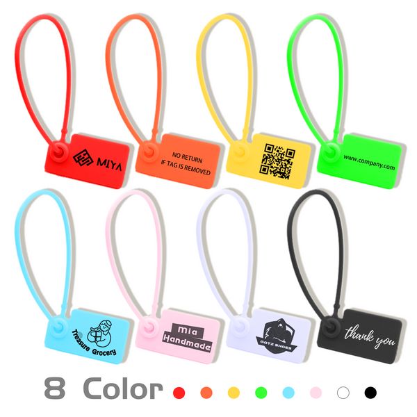 Ancolok 100pcs Tags de plástico personalizadas Logotipo de marca Tag Segurança de roupas Sapatos Bolsa de joias de joias