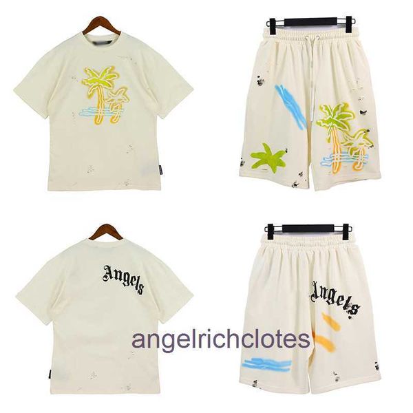 High-End-Designer-Kleidung für neue Pa-Angels Kokosnussbriefdruck Handabgenutzte Herren-Sommer-T-Shirt-Set mit Markenzeichen, Original 1: 1 Qualität