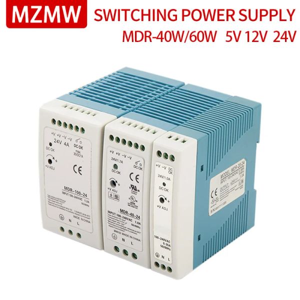 MZMW Industrial DIN Rail Switching Fonte de alimentação MDR-40W 60W 5V 12V 24V 100-240V CA/DC SOLTA GRAVENTE DO TRANSFORMER DO TRANSFORMER