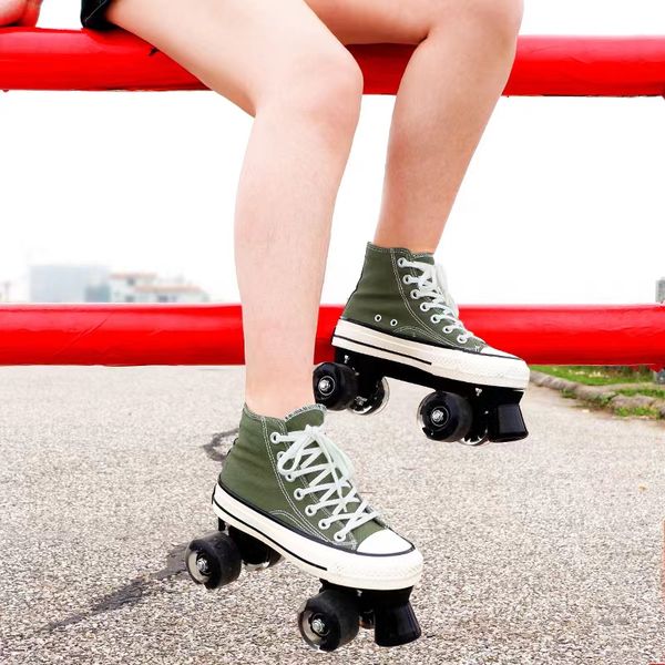 Unisex Double Row Roller Roller Skates, Canvas ShoePatines, Квадровые кроссовки Тренируют две линии, 4 флэш -колеса,