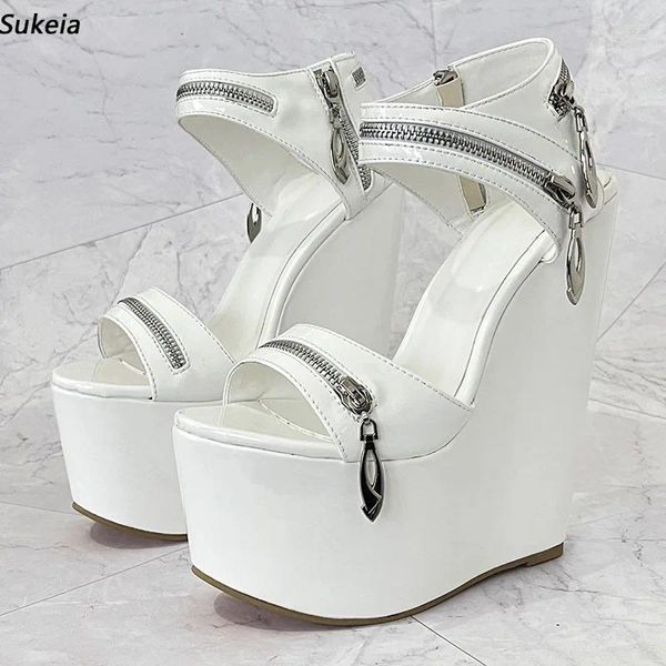 Sandalet sukeia gerçek pos kadınlar yaz platformu konforlu kama yüksek topuklu ayak ayak parmağı güzel beyaz parti ayakkabı bayanlar beden 5-15
