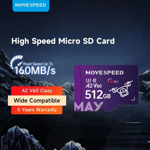 Карты Movespeed 160MB/S MICRO SD -карта Высокая скорость U3 A60 512GB Флэш -карта памяти 400 ГБ 256 ГБ 128 ГБ TF CARD для камеры DV Drone