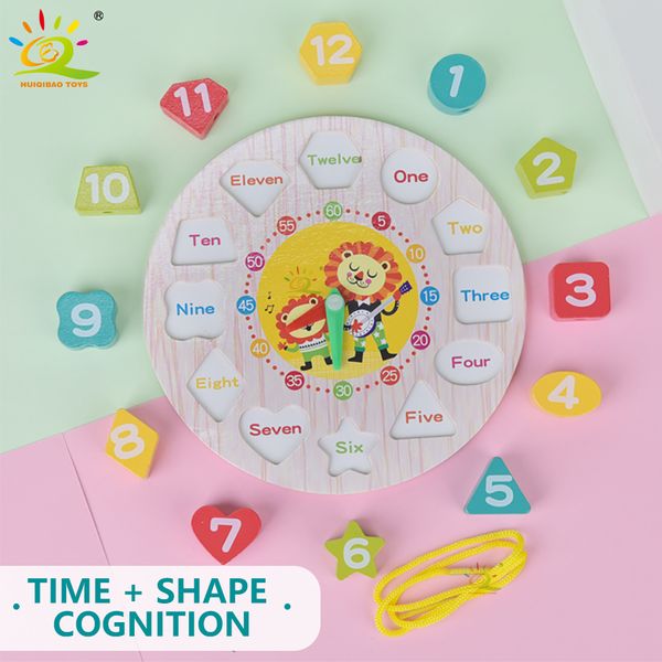 Puzzle in legno educativo Montessori Orologio animale di colore geometrico Forma digitale Abbina giocattoli per bambini interattivi per bambini