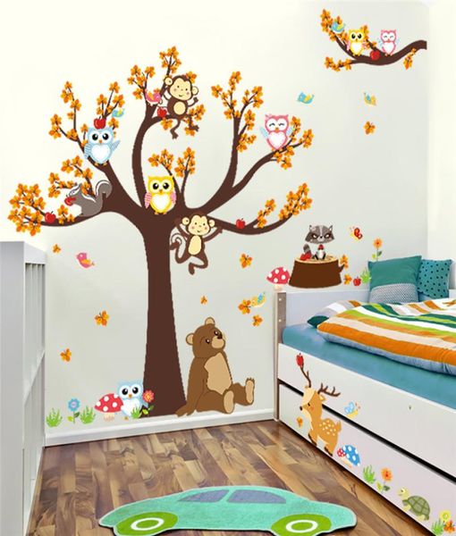 Cartoon Waldbaum Zweig Tier Eul Affe Bär Hirsch Wandkleber für Kinderzimmer Jungen Mädchen Kinder Schlafzimmer Wohnkultur5700183