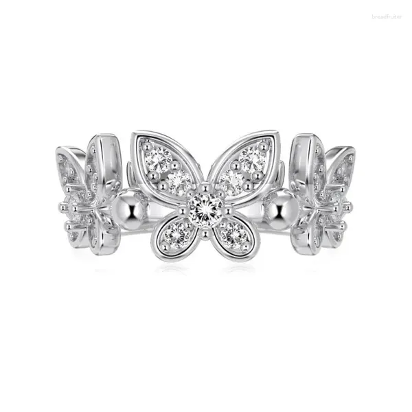 Anelli a grappolo gioielli fine squisito 925 sterling in argento rhodium placcata a forma di farfalla a forma di farfalla 5a zirconia donne