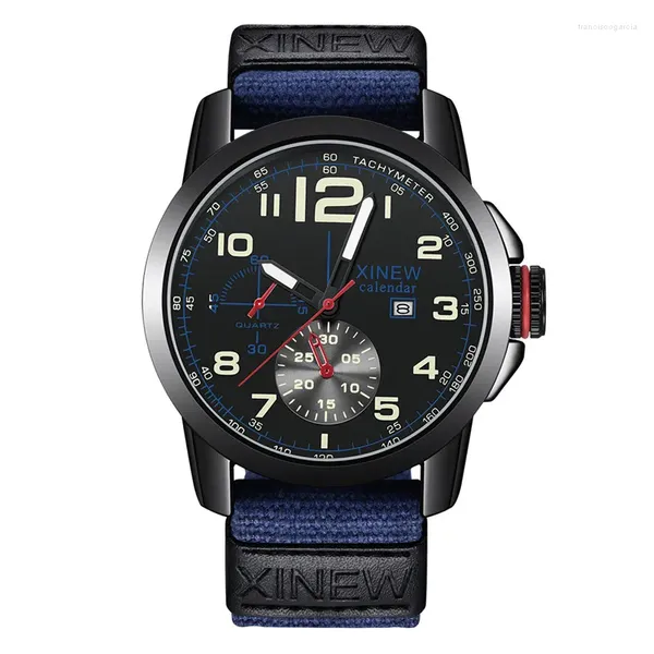 Orologi da polso uomo grande marchio xi orologio della fashion nylon band semplice sport militare da data quarzo orologio vintage nero relogios masculinos 2024