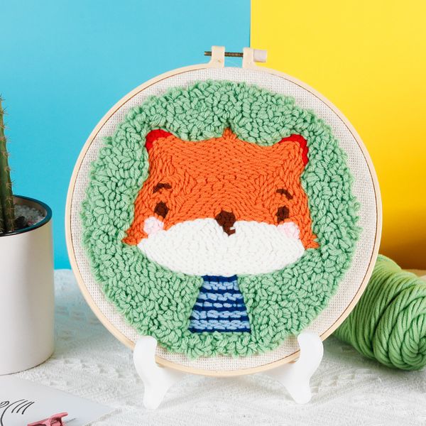 Sr. Fox Poke Borderyer Wool Yarn Artwork Kit Pacote Pacote Diy Material Diy Para alunos Atividade da classe Handicraft Class