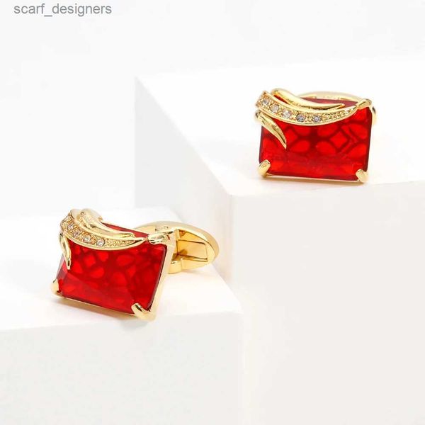 Cuff Links gemella per uomini Tomye XK22S047 Luxury Red Crystal Rhinestone Square Gold Gold Business Business Cuci