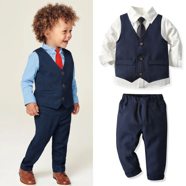 Pantaloni 2021 abiti per bambini per bambini abiti natalizi 4pcs/set per bambini per bambini camicia da business + pantaloni + vasto + cravatta per ragazzi 28y