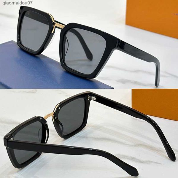 Sonnenbrille Urban Square Sonnenbrille Quadratische Acetat Rahmen Metall Nasenbrücke Schildhäute Farbverlauf Spiegel mit Buchstaben Druck Tempel mit goldener Z2090E Mode F.