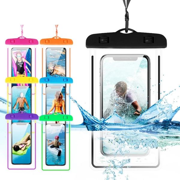 Custodia per telefono impermeabile portatile Borsa asciutta subacquea con cinghia del collo Luminoso Borsa di nuoto per i giochi d'acqua Sport Sport 240411