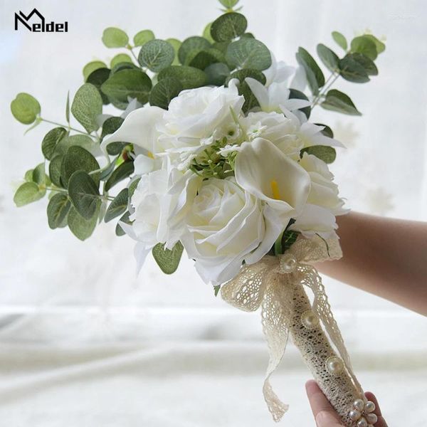 Fiori di nozze Meldel Bianco Pink Pink Bridal Bouquet Silk Bouquet Arlancea Rose Peonia Accessori floreali