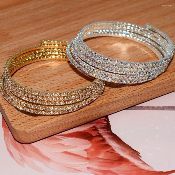 Braccialetti aperti di bracciale da 5 righe da 5 file in lega di ferro elegante in lega in oro in argento a bracciale coreano regolabile