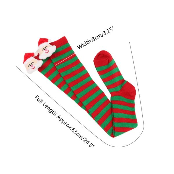 Q1FA Mulheres listradas Long Socks Longa Doll 3D Papluh Papai Noel sobre meias altas da coxa da coxa para figurinos de Natal acessórios