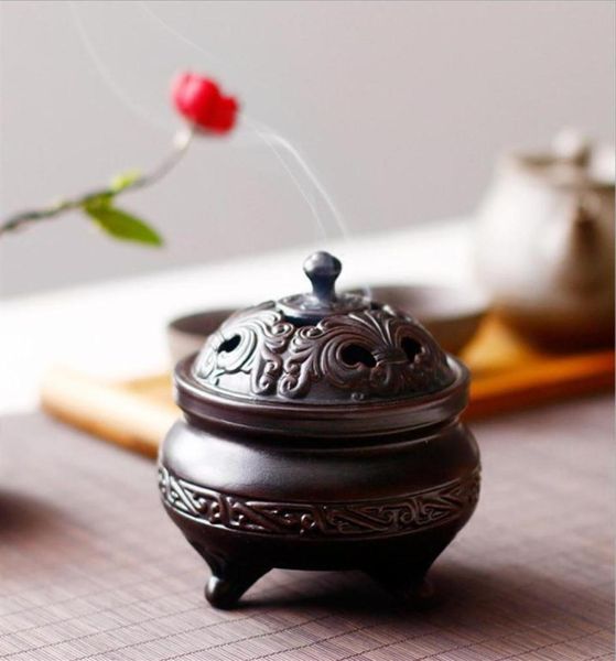 Cerimônia de chá antigo Sandalwood Furnace Bobina de cerâmica Incense Burner Tea Decoração de animais de estimação para aromaterapia interna de espaço em casa301L1751351