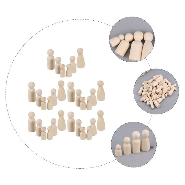 30 pcs unvollendete hölzerne Figur Peg People Dolls Familie Kinder menschliche Körpermodellkörper Miniaturmalerei Craft Project Projection