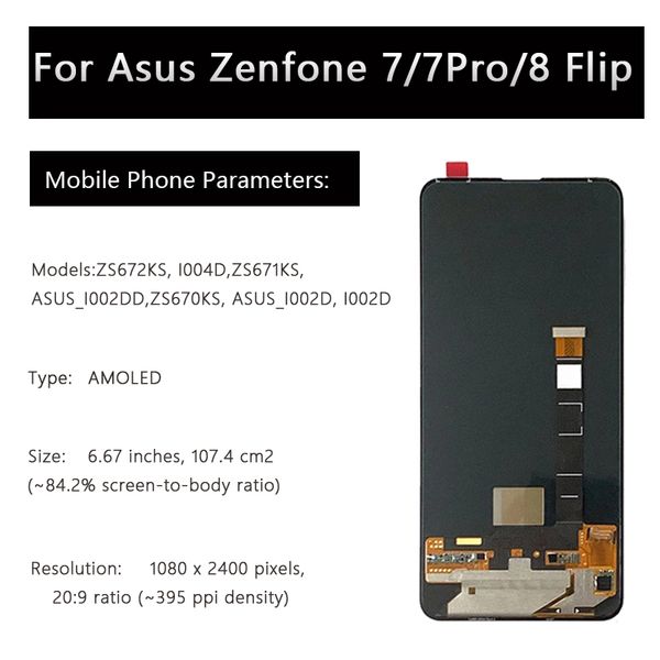AMOLED 6,67 polegadas para asus zenfone 7 zs670ks 7 pro zs671ks 8 flip zs672ks LCD Display Digitalizador de tela de toque