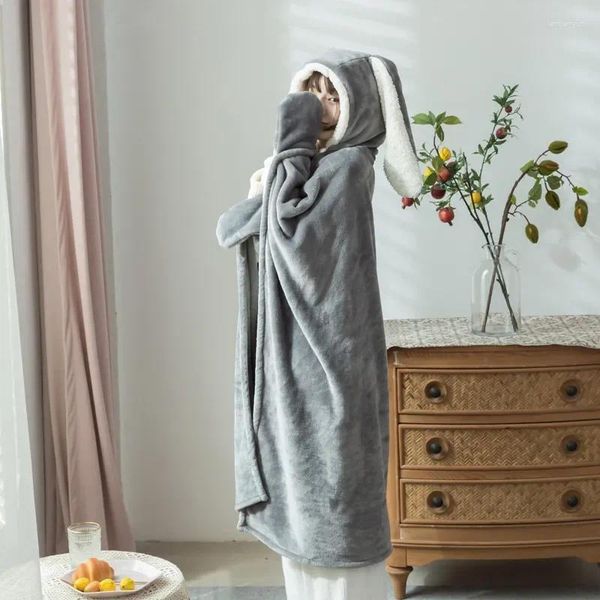 Decken Fleece Fleece mit Kapuze mit Kapuze Ohr verdickter Winter warm warm tragbare süße Decke für Picknickreisen bequem