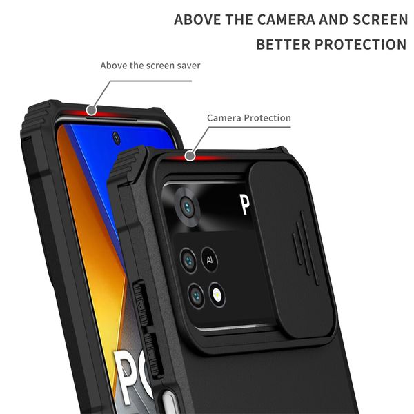 Peaktop -Fall für Xiaomi 11t Poco M4 M3 X4 Pro/Redmi Anmerkung 11 11s 10 Pro Max gebautes Stand Slide Rüstung Military Grade Rugged Cover