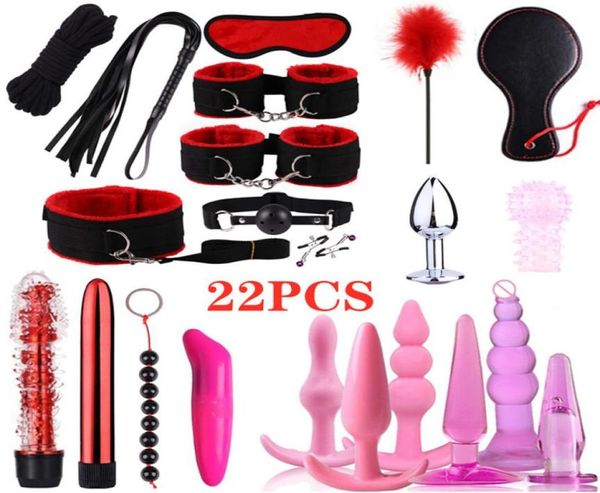 Jogos adultos Sextóias para casais BDSM Bondage Silicone Butt Plugs Dildo Massagre Vibrator Kit Set Y2011189586725