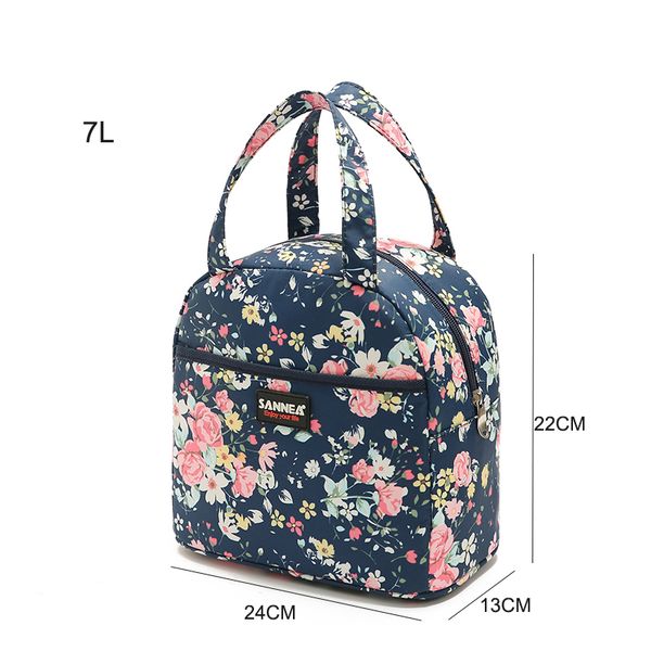 SANNE 7L Flower Series Caldo Sale Relier Borsa per la borsa termica isolata portatile Polyester Oxford Bag del pranzo per pranzo impermeabile