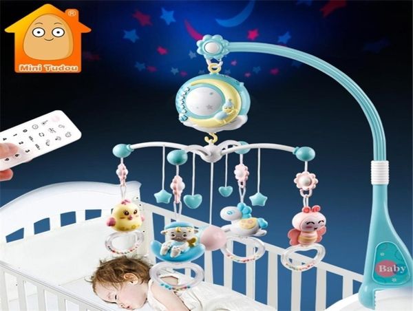 Baby chocalhos mobiles de berço titular de brinquedo rotativo cama móvel bell box projeção