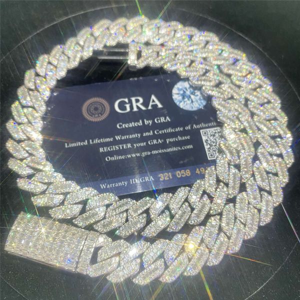 2024 Alta qualidade de alta qualidade de 15 mm T Square Set Moissanite S925 Colar de Hip Hop Chain Chain Silver Chain