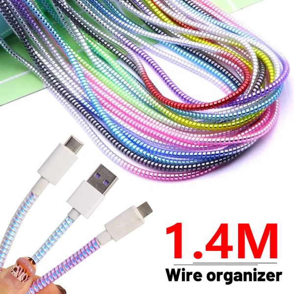 Красочный лазерный спиральный USB -зарядный зарядной зарядной зарядной шнур защищает от кабеля 140 см для iPhone Samsung Mi Data Cable Ryeve Universal