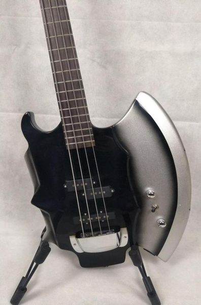 Gene de helicóptero de metal pesado personalizado Simmons Ax Bass Electric Bass Guita Black 4 Strings Bass Guitar Crome Captura de captura cromada STRI7773453