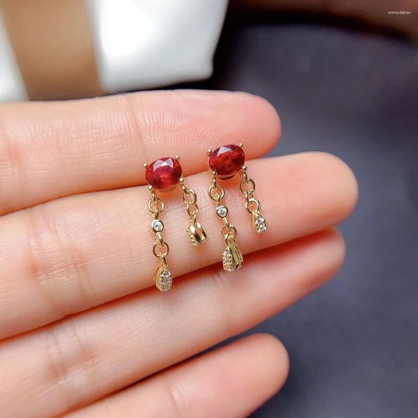 Dangle Küpeler Marka Natural Ruby Stud Kadın Partisi Takı 925 Gümüş Lüks Geri