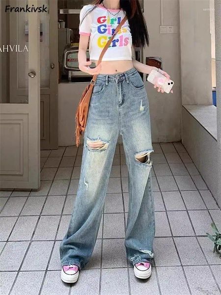 Jeans femminile ho buco sfilacciato autunno americano retrò all-match sweet lavato in denim pantaloni streetwear minimalist estetic College