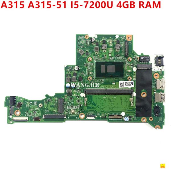 Placa -mãe usada para Acer Aspire A315 A31551 Laptop Placa -mãe com SR342 I57200U CPU+ 4GB RAM DA0ZAVMB8G0 NBGNP11009 MB DDR4